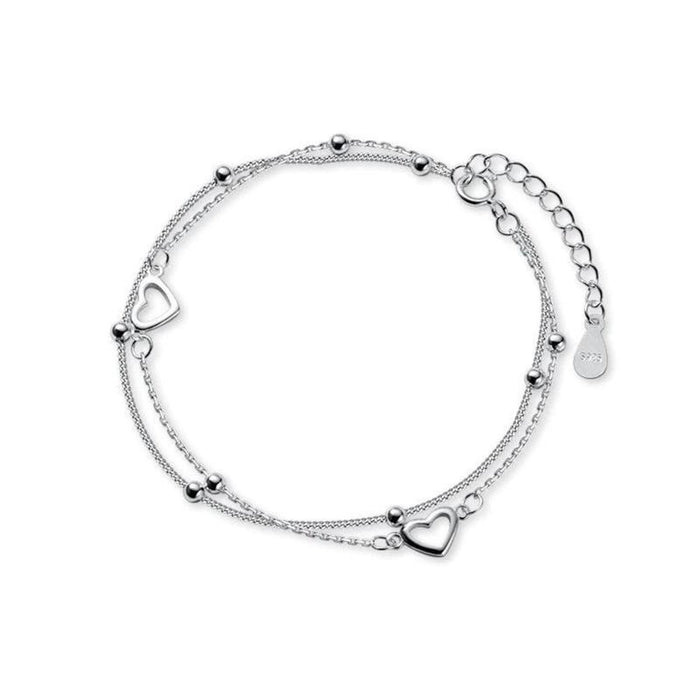 Layered Heart S925 Sterling Silver Bracelet for Women