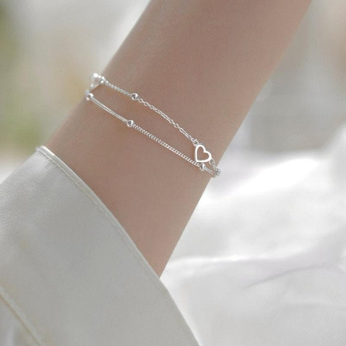 Layered Heart S925 Sterling Silver Bracelet for Women