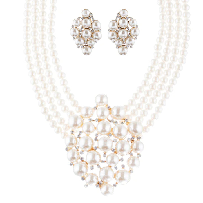 Bridal Wedding Jewelry Set Necklace Earring Crystal Rhinestone SM V Drop GD