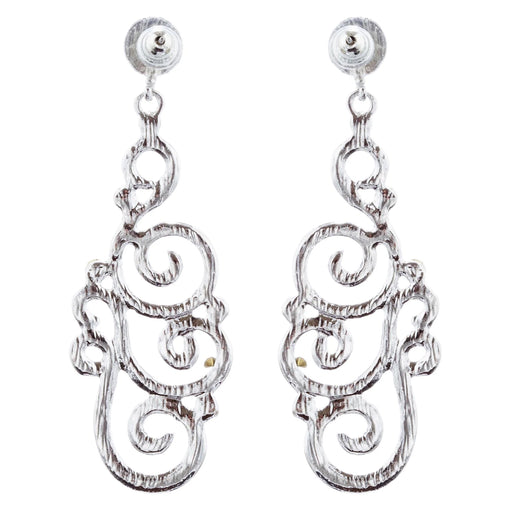 Bridal Wedding Crystal Rhinestone Swirl Vintage Dangle Earrings Silver