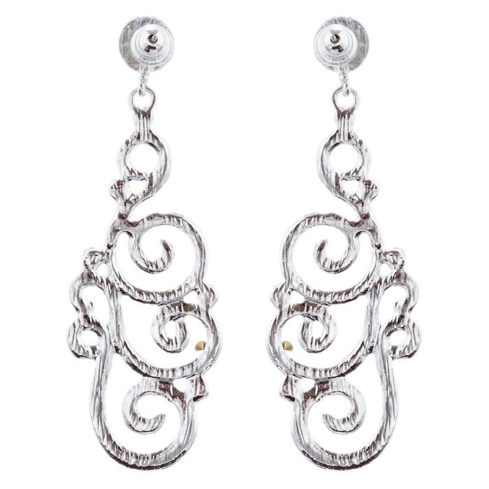 Bridal Wedding Crystal Rhinestone Swirl Vintage Dangle Earrings Silver